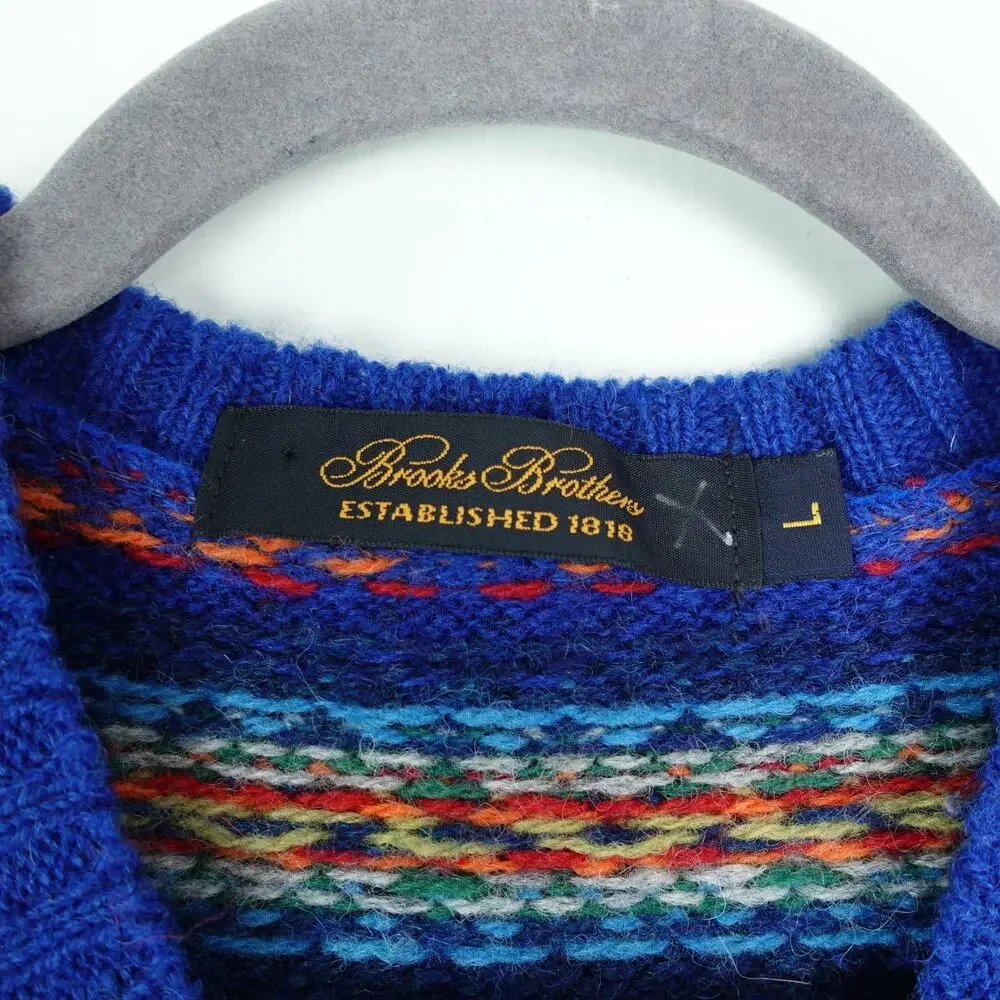 Brooks Brothers Sweater Mens SZ L‎ Wool Fair Ilse Nordic V Neck Preppy Cozy